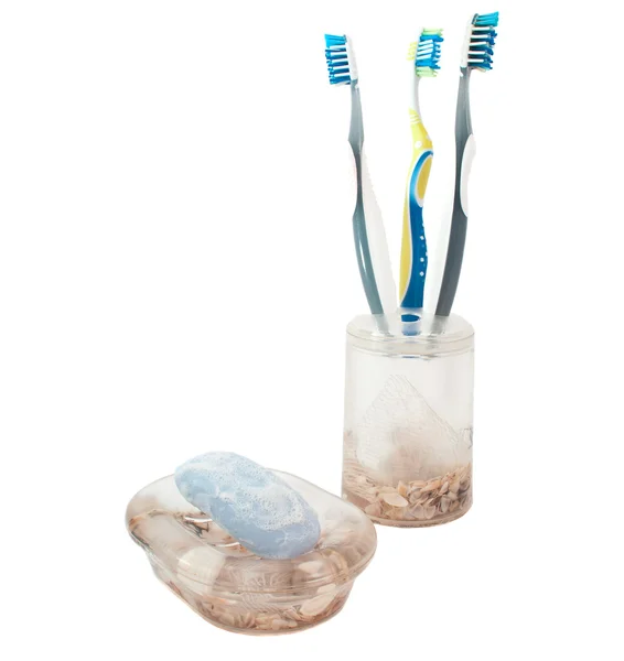 Зубные щетки, мыло — стоковое фото