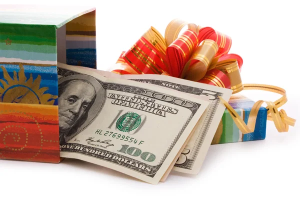 Confezione regalo piena di banconote da un dollaro — Foto Stock