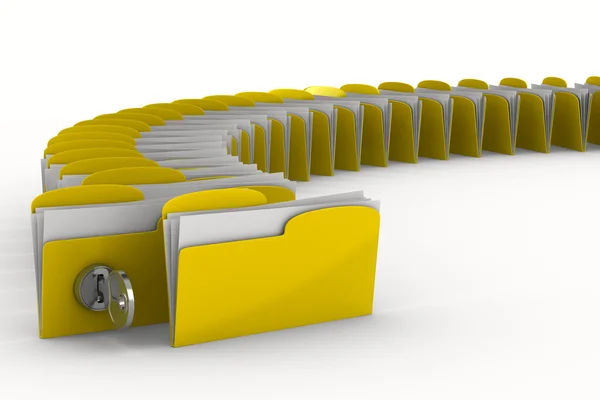 Żółty komputer folder z kluczem. na białym tle obraz 3d — Zdjęcie stockowe