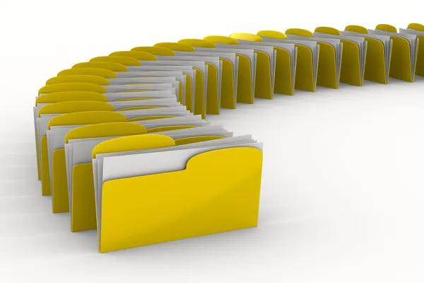 Желтая папка компьютера на белом фоне. Изолированное трехмерное изображение — стоковое фото