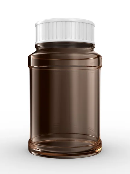 Frasco para comprimidos sobre fondo blanco. Imagen 3D aislada — Foto de Stock