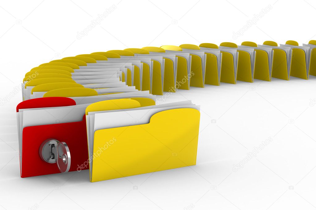 Computer folder with key. Isolated 3d image