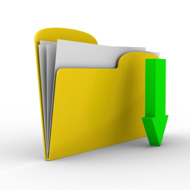 Yellow computer folder on white background. Isolated 3d image clipart