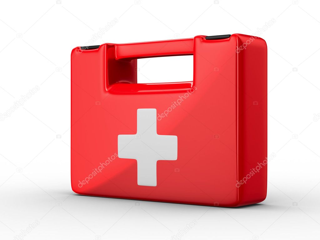 First aid kit on white background. Isolated 3D image
