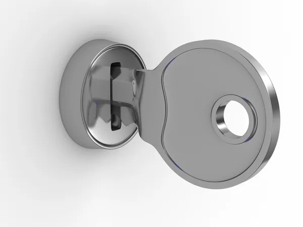 Geïsoleerde sleutel en slot op witte achtergrond. 3D-beeld — Stockfoto