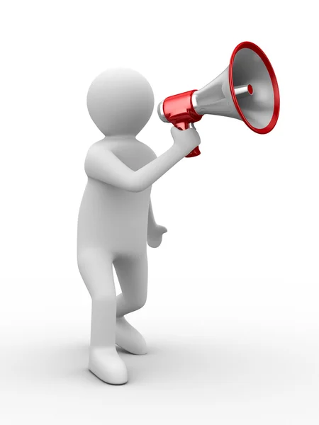 Orator speaks in megaphone. Isolated 3D image — Stock Photo, Image