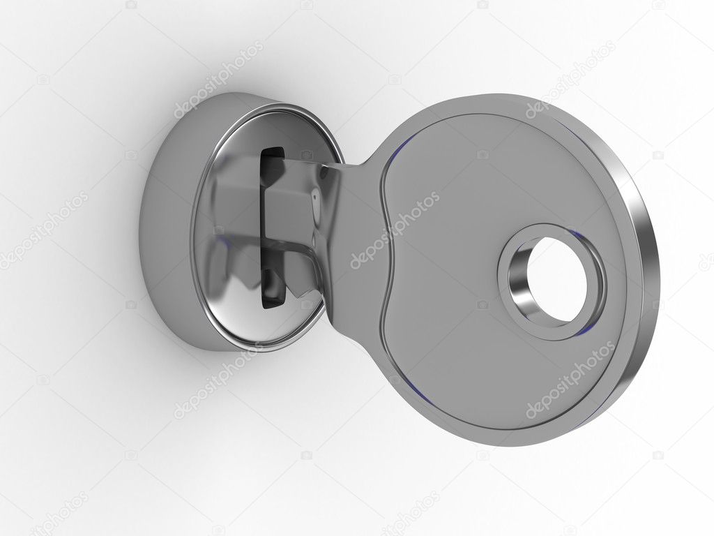 Isolated key and lock on white background. 3D image