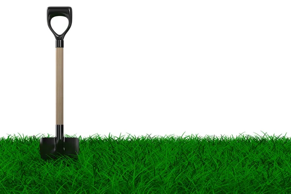 Shovel on grass. garden tool. Isolated 3D image — Stock Photo, Image