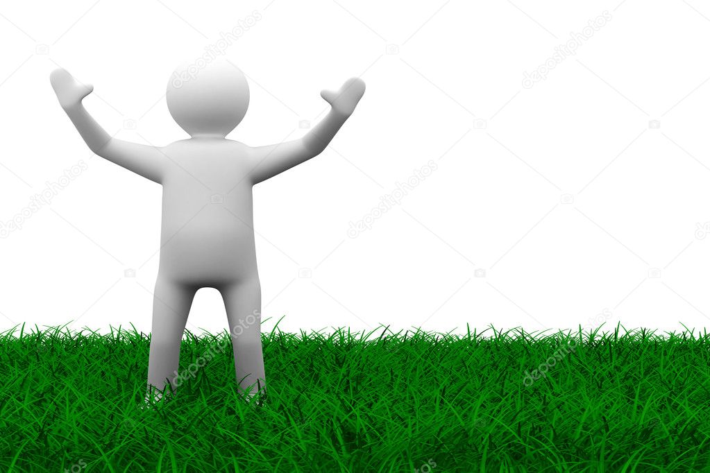Happy man on grass. Isolated 3D image