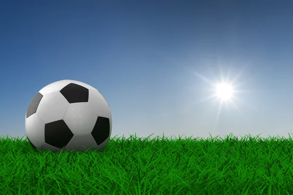 Fotbalový míč na trávě. 3D obrázek — Stock fotografie