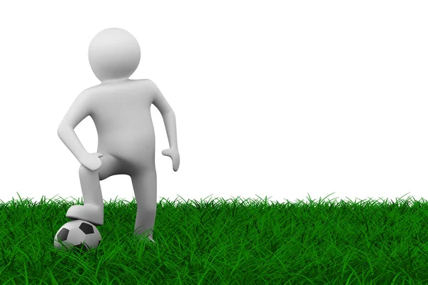 Fotbalový hráč s míčem na trávě. izolované 3d obraz — Stock fotografie