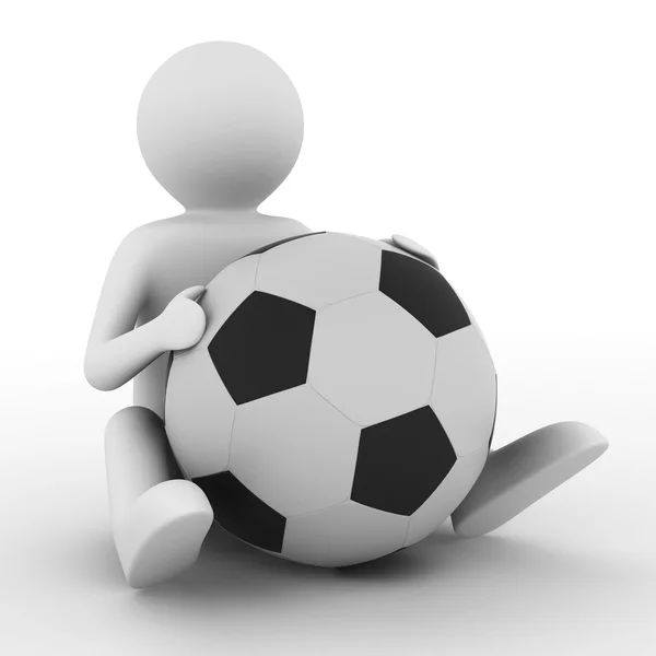 Beyaz arka plan üzerinde topu futbol oyuncusu. izole 3d görüntü — Stok fotoğraf