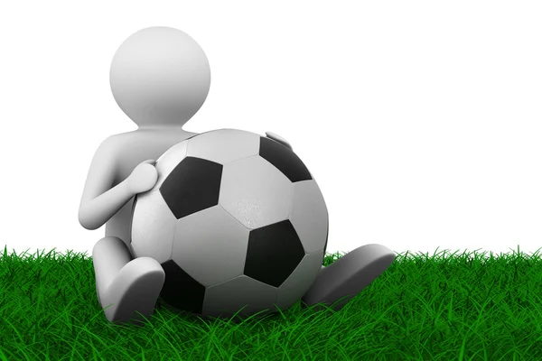 Piłka nożna gracza z piłką na trawie. na białym tle obraz 3d — Zdjęcie stockowe