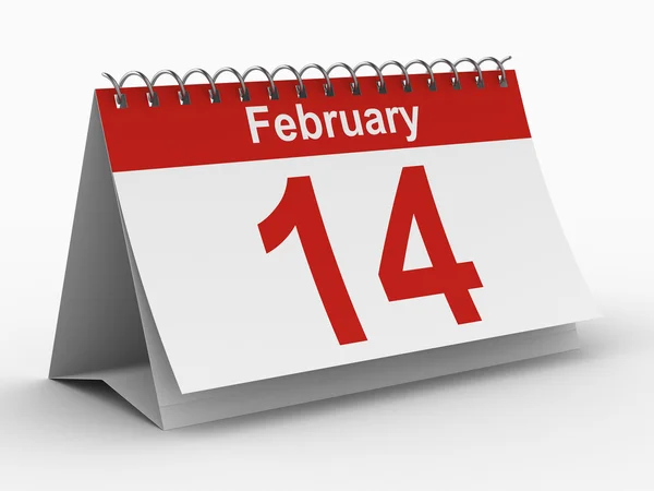 14 Φεβρουάριος ημερολόγιο σε άσπρο φόντο. απομονωμένες 3d εικόνας — Φωτογραφία Αρχείου
