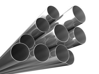 Metal pipes on white background. Isolated 3D image