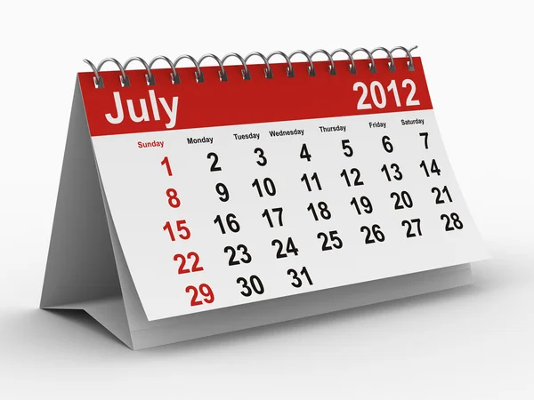 Jahreskalender 2012. Juli. isoliertes 3D-Bild — Stockfoto