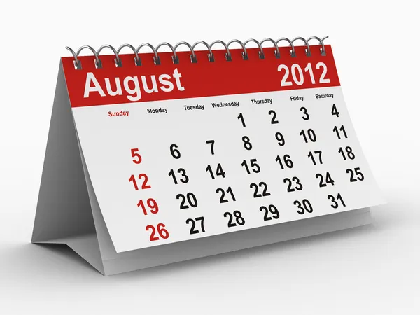 Ημερολόγιο 2012 Έτος Αυγούστου Απομονωμένες Εικόνας — Φωτογραφία Αρχείου