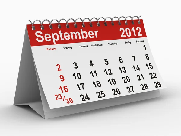 stock image 2012 year calendar. September. Isolated 3D image