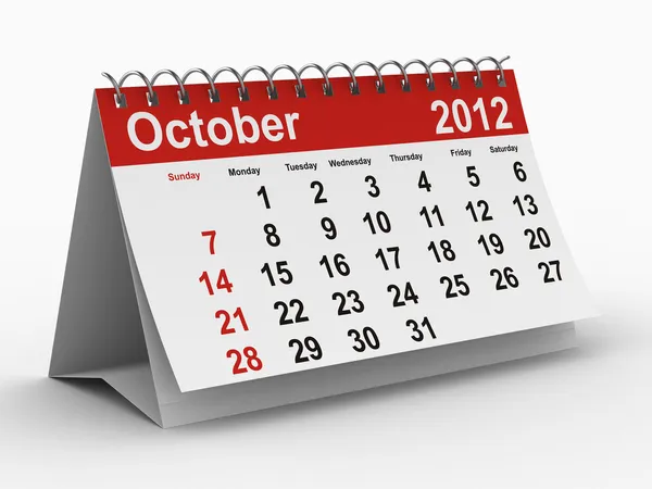2012 Jaarkalender Oktober Geïsoleerde Beeld — Stockfoto