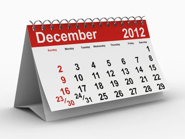 Calendarul anului 2012. Decembrie. Imagine izolată 3D — Fotografie, imagine de stoc
