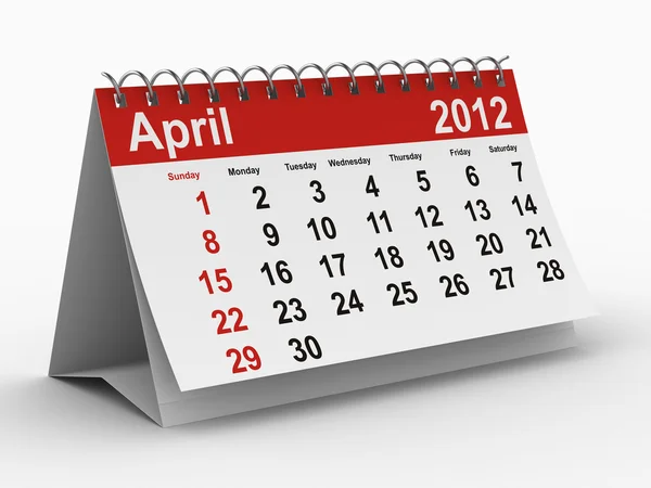 2012 Års Kalender April Isolerade Bild — Stockfoto