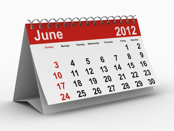 Ημερολόγιο 2012 έτος. Ιουνίου. απομονωμένες 3d εικόνας — Φωτογραφία Αρχείου