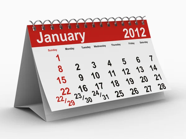 Kalendář Pro Rok 2012 Ledna Izolované Obraz — Stock fotografie