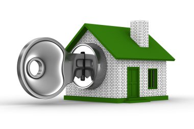 Key and house on white background. 3D image clipart