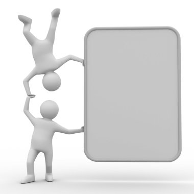 Two man holds the poster in hand. 3D image clipart