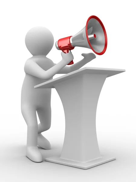 Orador habla en megáfono. Imagen 3D aislada —  Fotos de Stock