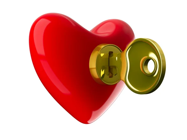 Kalp Anahtarından Beyaz Izole Görüntü — Stok fotoğraf
