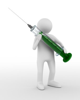 Doctor with syringe on white. Isolated 3D image clipart