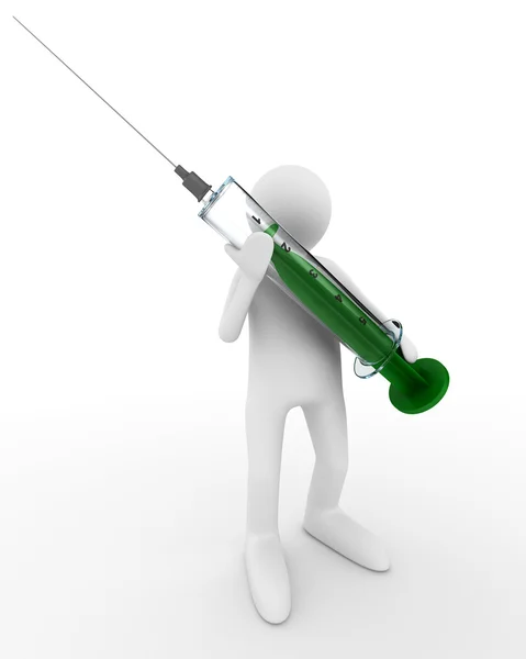 Doktor s injekční stříkačkou na bílém pozadí. izolované 3d obraz — Stock fotografie