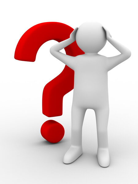 Man with question on white. Isolated 3D image