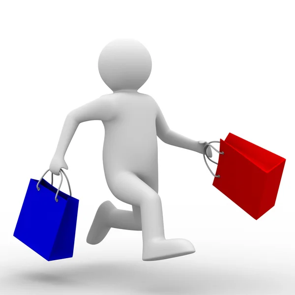 Shoping táska a fehér ember. elszigetelt 3D-s kép — Stock Fotó