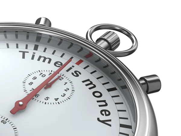 Tijd is geld. stopwatch op witte achtergrond. geïsoleerde 3D-beeld — Stockfoto
