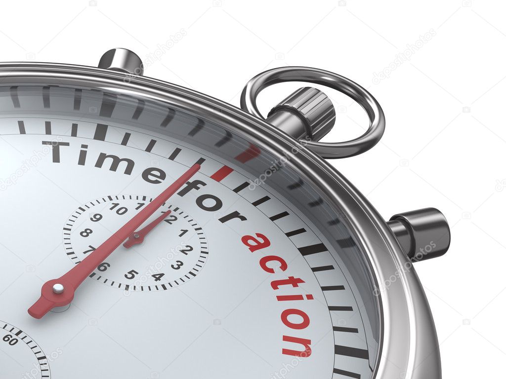 Time for action. Stopwatch on white background. Isolated 3D image