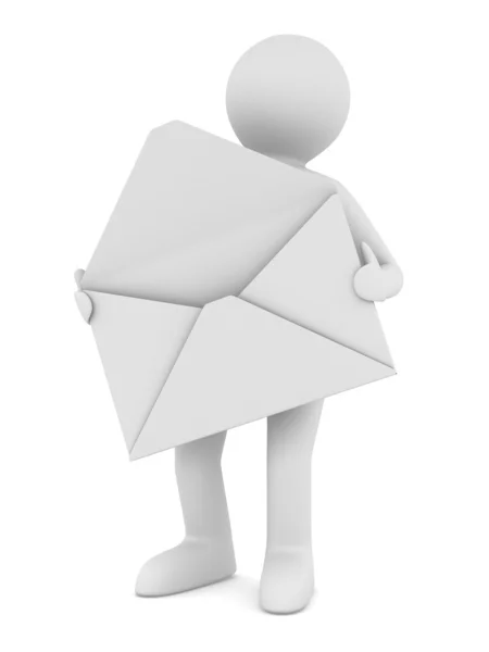 Почтальон с открытым конвертом. Изолированное 3D изображение — стоковое фото