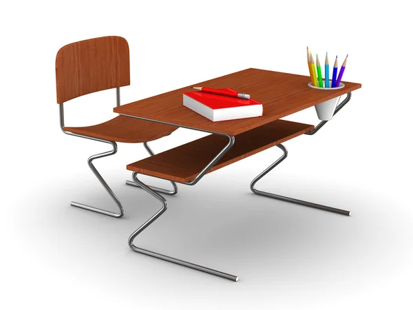 Школьный стол и стул. Изолированное 3D изображение — стоковое фото