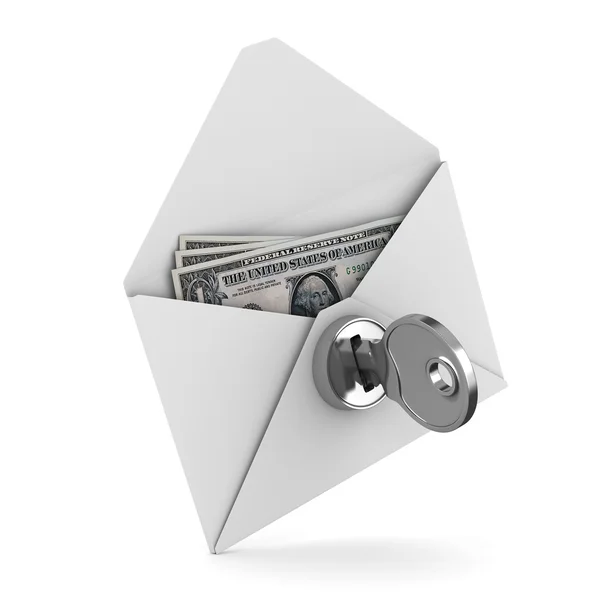 Pengar i kuvert på vit bakgrund. isolerade 3d-bild — Stockfoto