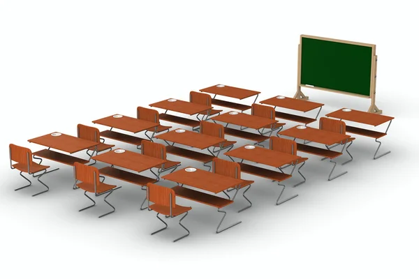 Sala de aula em fundo branco. Imagem 3D isolada — Fotografia de Stock