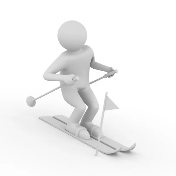 Sciatore su fondo bianco. Immagine 3D isolata — Foto Stock