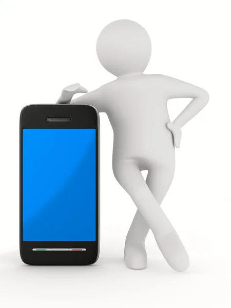 Hombre con teléfono en blanco. Imagen 3D aislada — Foto de Stock