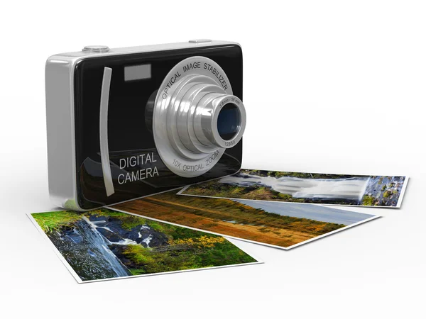 Kompaktowy aparat cyfrowy biały. na białym tle obraz 3d — Zdjęcie stockowe