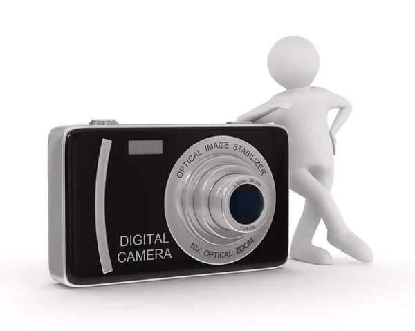 Homem com câmera digital compacta. Imagem 3D isolada — Fotografia de Stock