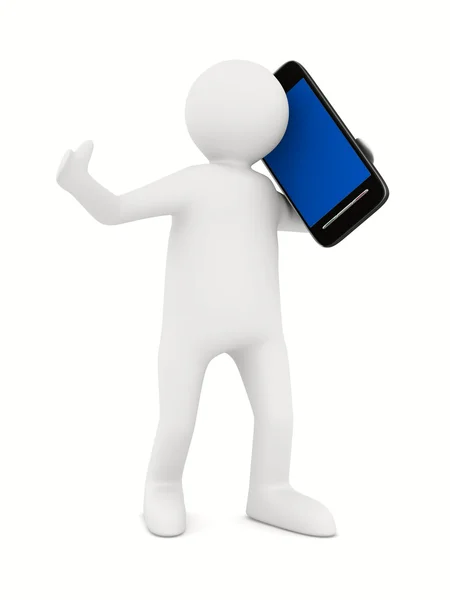 Uomo con il telefono acceso bianco. Immagine 3D isolata — Foto Stock