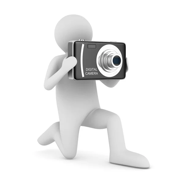 stock image Man with compact digital camera. Isolated 3D image