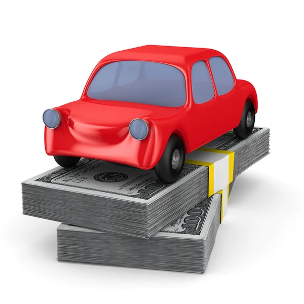 Red car on dollars. Isolated 3D image — Stock Photo, Image