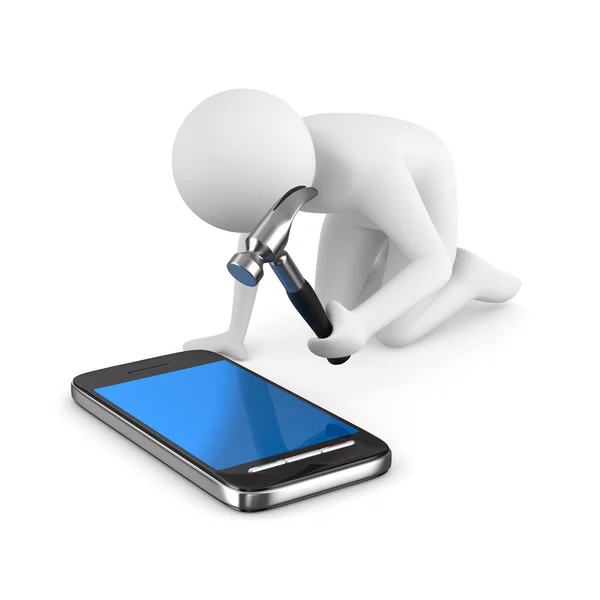 Man reparaties telefoon. geïsoleerde 3d beeld op wit — Stockfoto