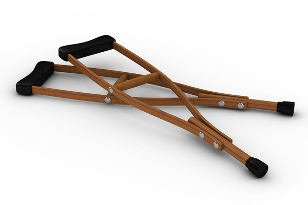 Костыли на белом фоне. Изолированное 3D изображение
